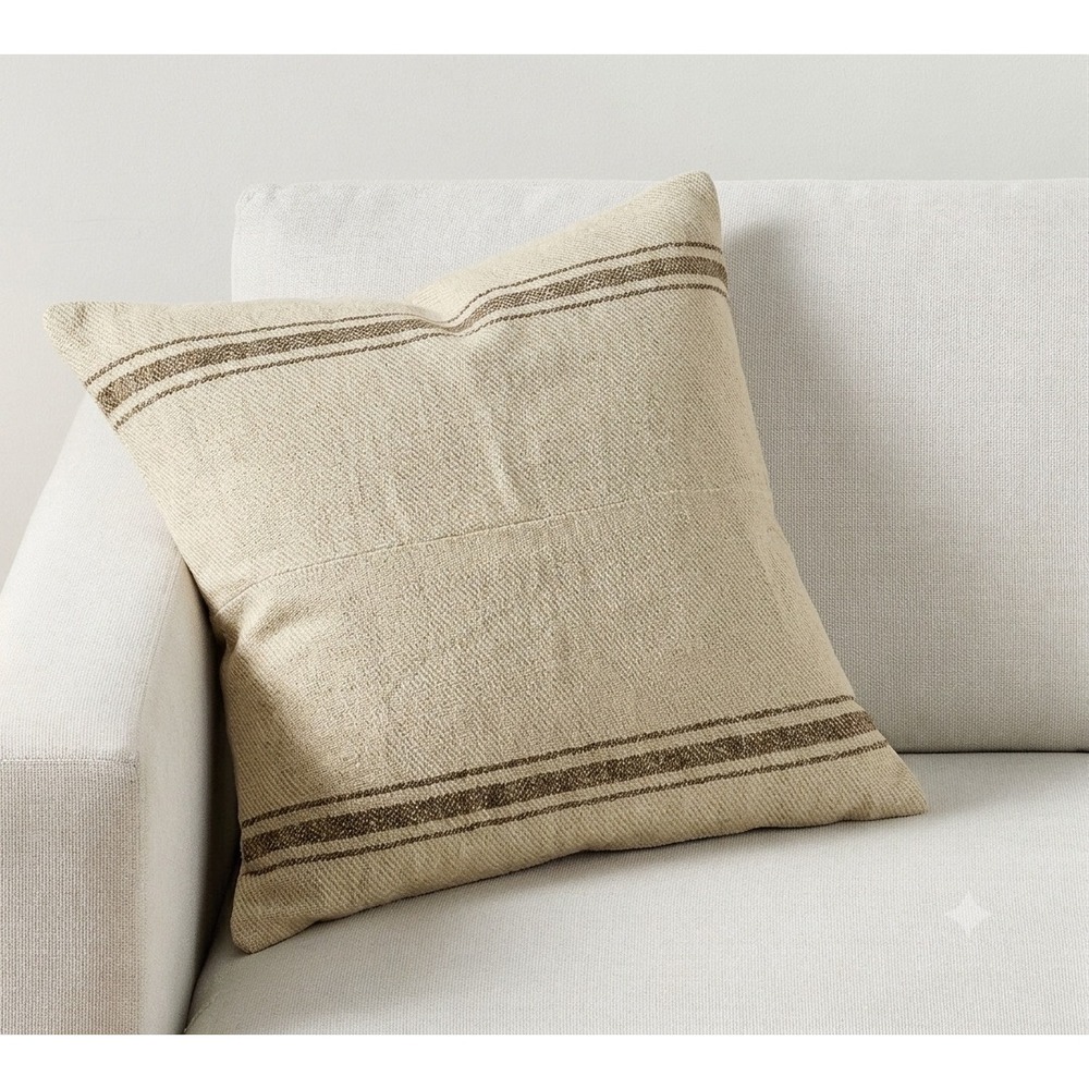 Pottery Barn Pillow Cover Linen Cotton Beige 18x18 Grain Sack Stripe